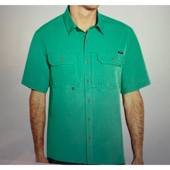 New Eddie Bauer Mens Sz XL Short Sleeve Button Up Green Moisture Wicking Mesh Li - Picture 4 of 5